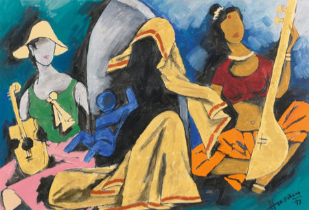 Indian artist M F Husain Mother Teressa painting